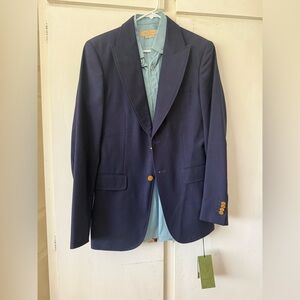 Gucci Navy Blue Suit Jacket with Gold Buttons